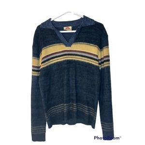 Vintage Saturdays In California Mens Stripe Raw Hem Sweater Retro Pullover L